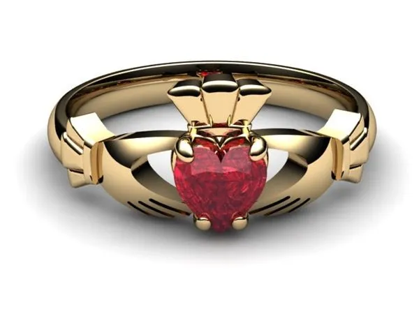 RUBY 14K Gold Claddagh Ring <font color="#FF0000"> IN STOCK!  Ships in 48 Hours!</font>