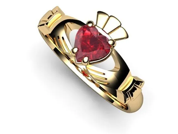 RUBY 14K Gold Claddagh Ring <font color="#FF0000"> IN STOCK!  Ships in 48 Hours!</font>