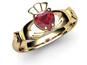 RUBY 14K Gold Claddagh Ring <font color="#FF0000"> IN STOCK!  Ships in 48 Hours!</font>