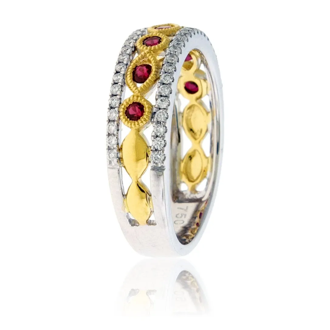 Ruby & Diamond Double Lined Ring