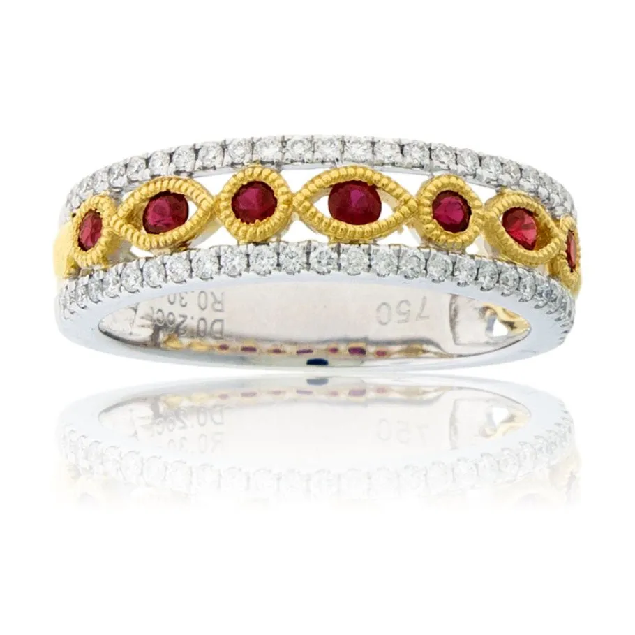 Ruby & Diamond Double Lined Ring