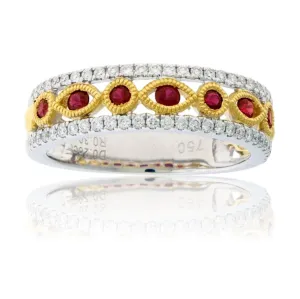 Ruby & Diamond Double Lined Ring