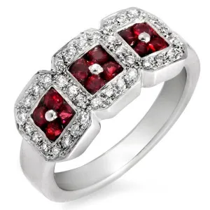 Ruby And Diamond Block Design Ring, 18k White Gold