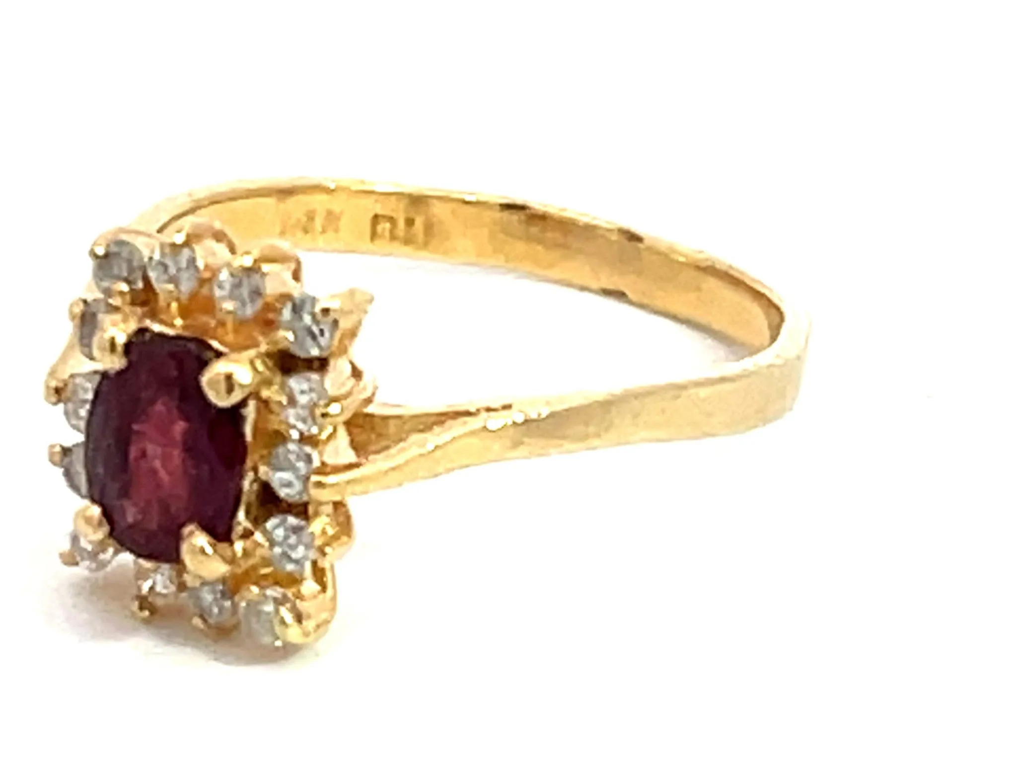 Ruby and Diamond Halo Ring in 14k Yellow Gold