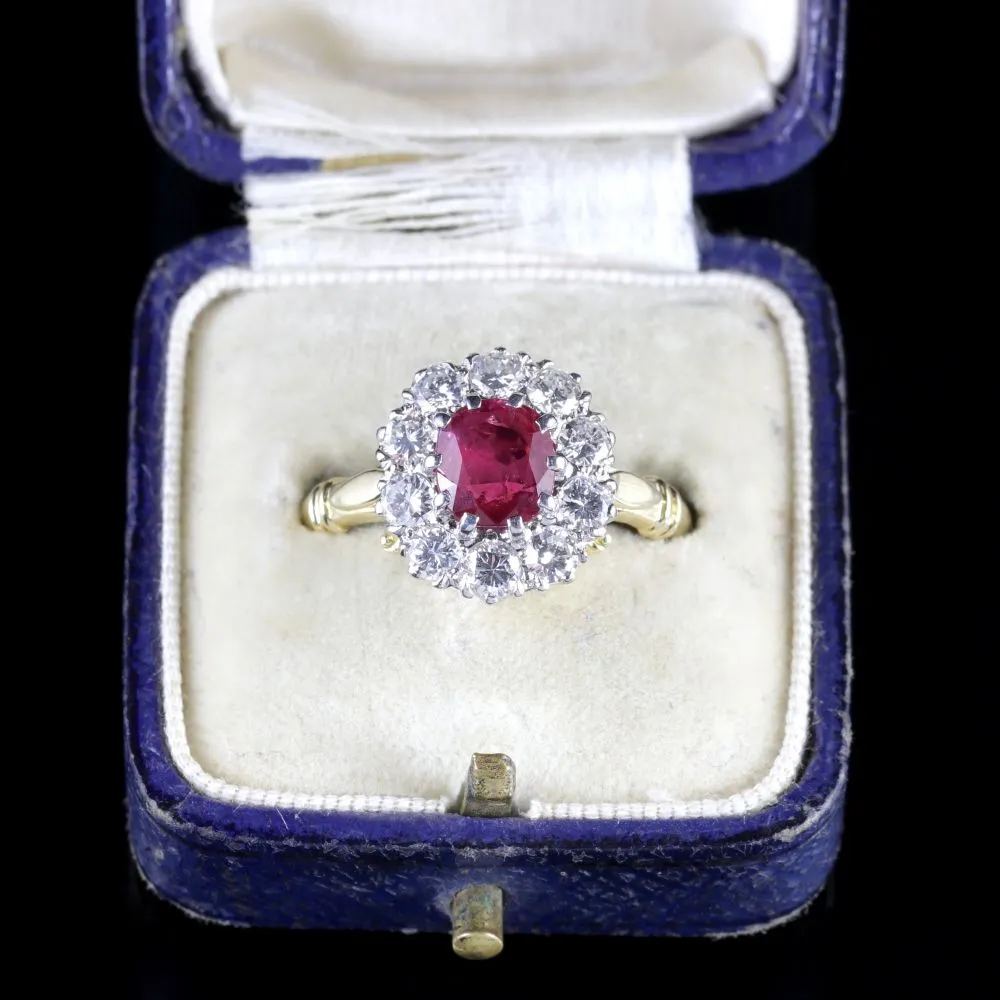 Ruby Diamond Cluster Ring 18Ct Gold Engagement Ring