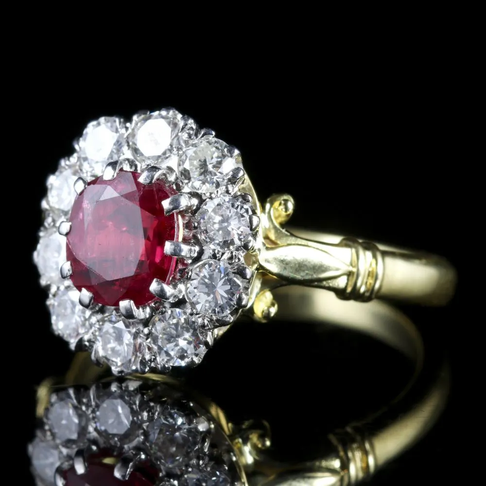 Ruby Diamond Cluster Ring 18Ct Gold Engagement Ring