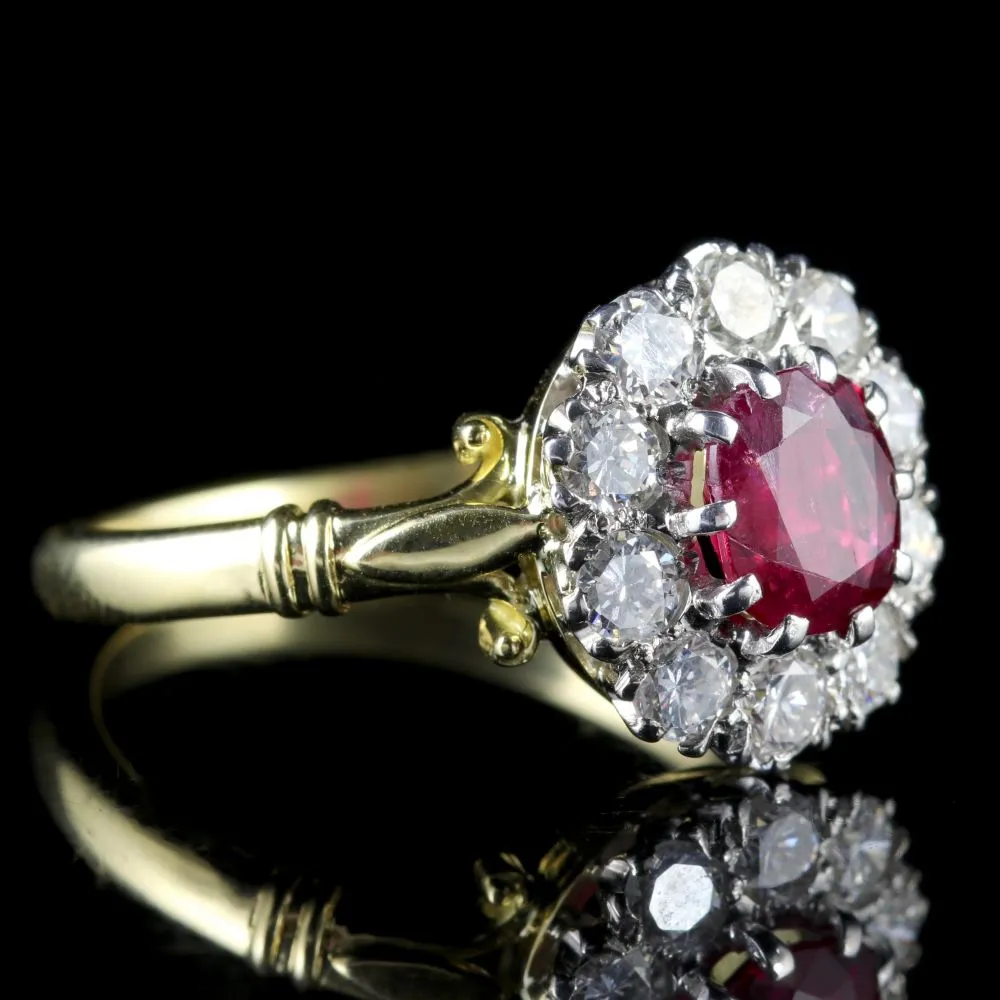 Ruby Diamond Cluster Ring 18Ct Gold Engagement Ring