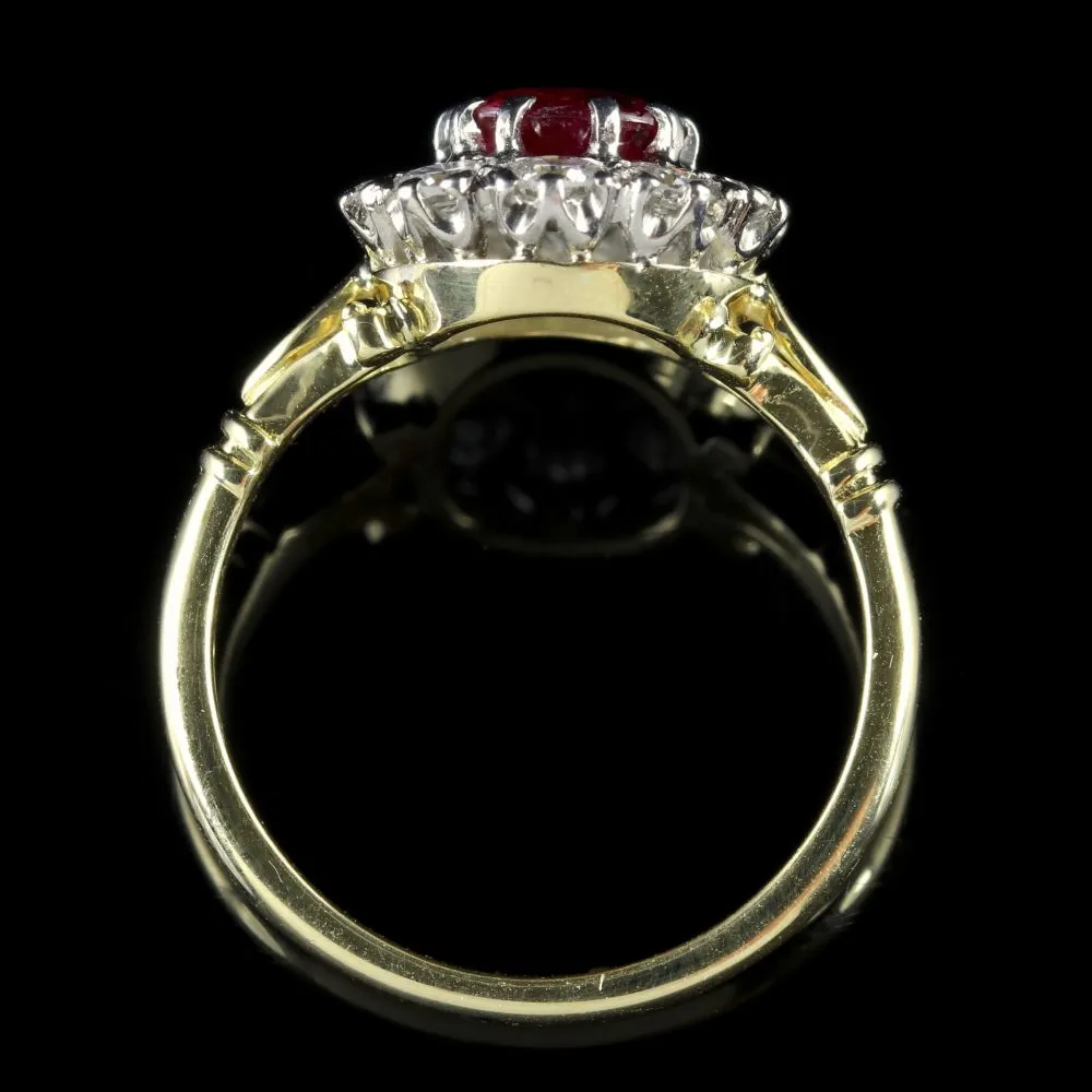 Ruby Diamond Cluster Ring 18Ct Gold Engagement Ring