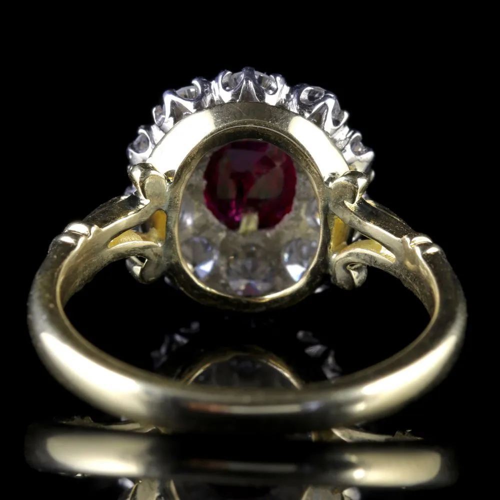 Ruby Diamond Cluster Ring 18Ct Gold Engagement Ring