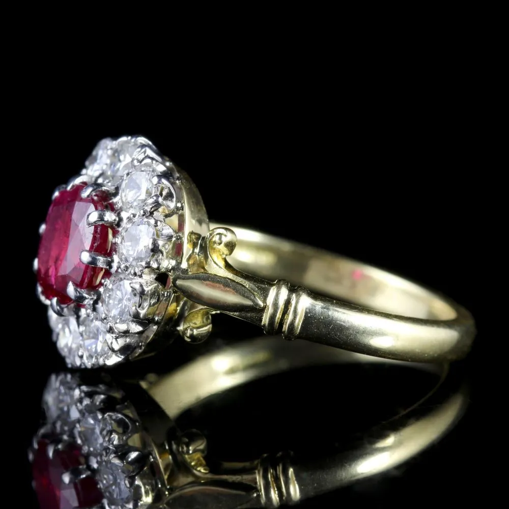 Ruby Diamond Cluster Ring 18Ct Gold Engagement Ring