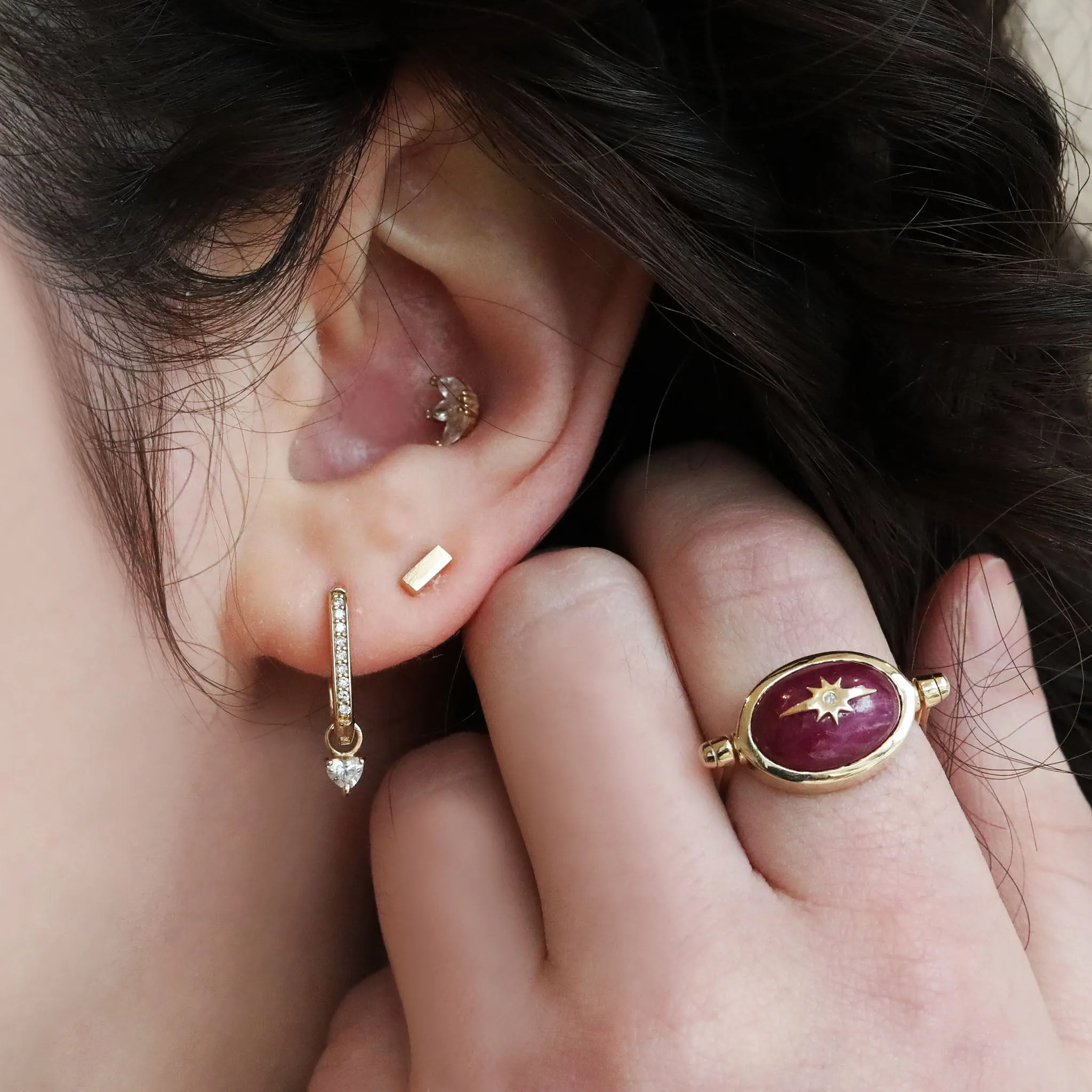Ruby Spinning "Star" Ring with Diamond Detail