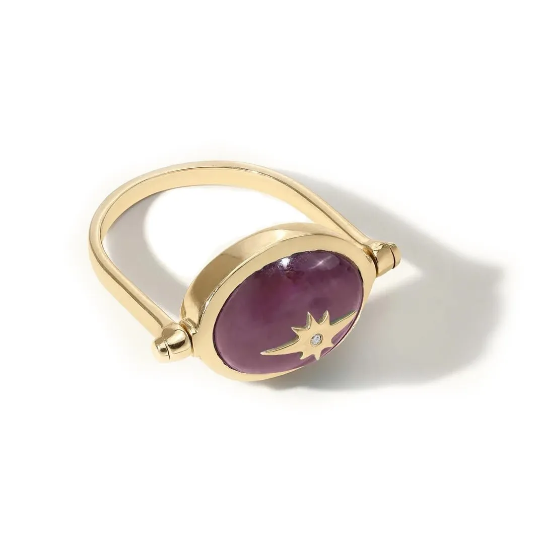 Ruby Spinning "Star" Ring with Diamond Detail