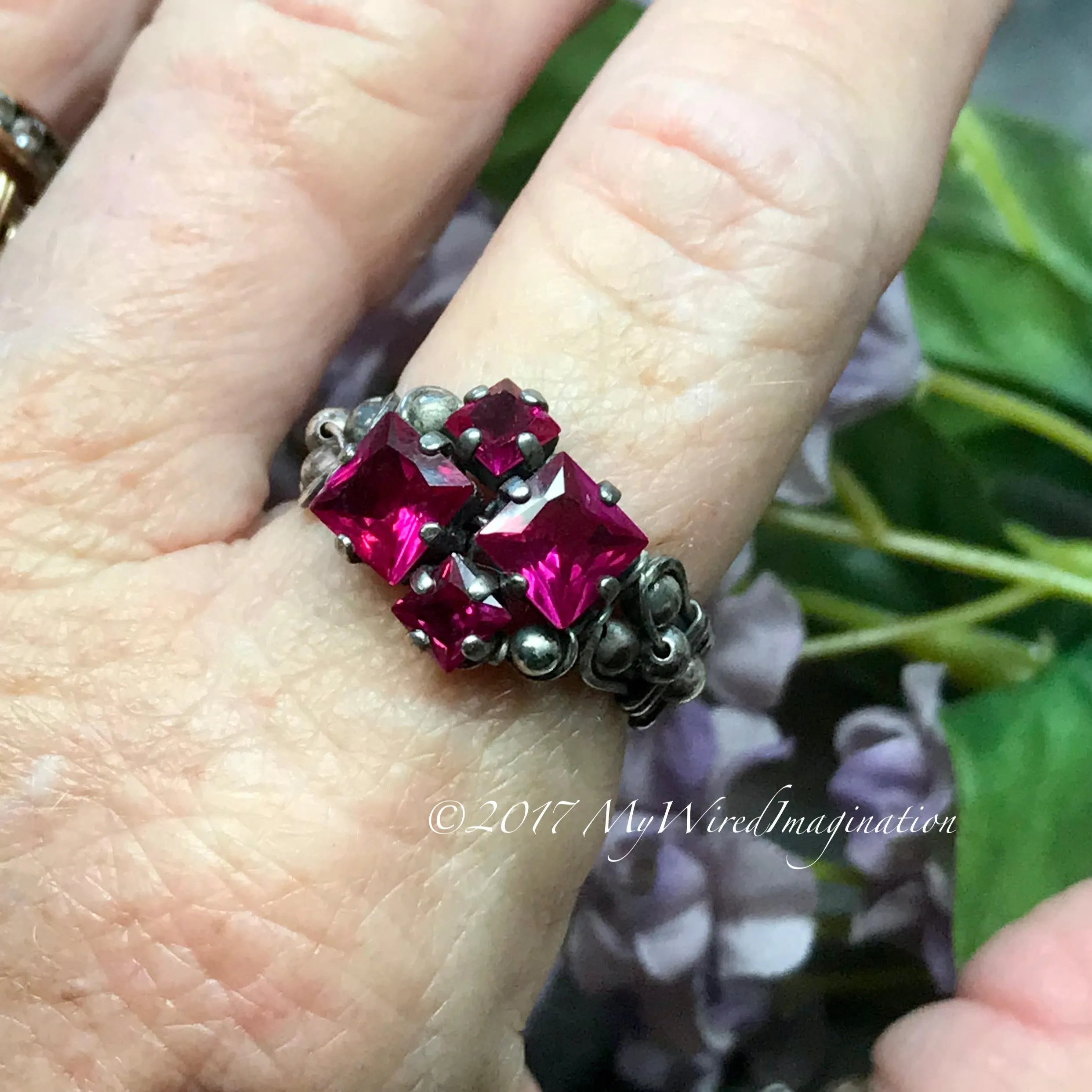 Ruby Squared, Sterling Silver, Multi-Stone Handmade Ring, Lab Created Ruby Ring, Made to Order