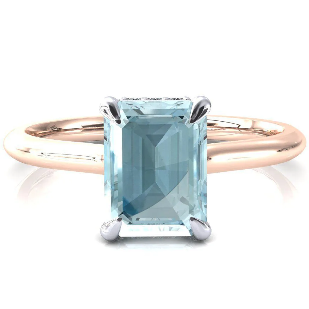 Secret Emerald Aqua Blue Spinel 4 Prong Floating Halo Engagement Ring