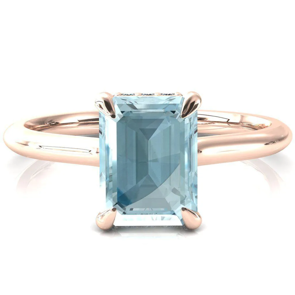 Secret Emerald Aqua Blue Spinel 4 Prong Floating Halo Engagement Ring