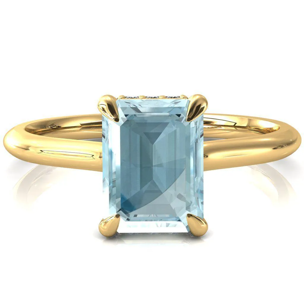 Secret Emerald Aqua Blue Spinel 4 Prong Floating Halo Engagement Ring