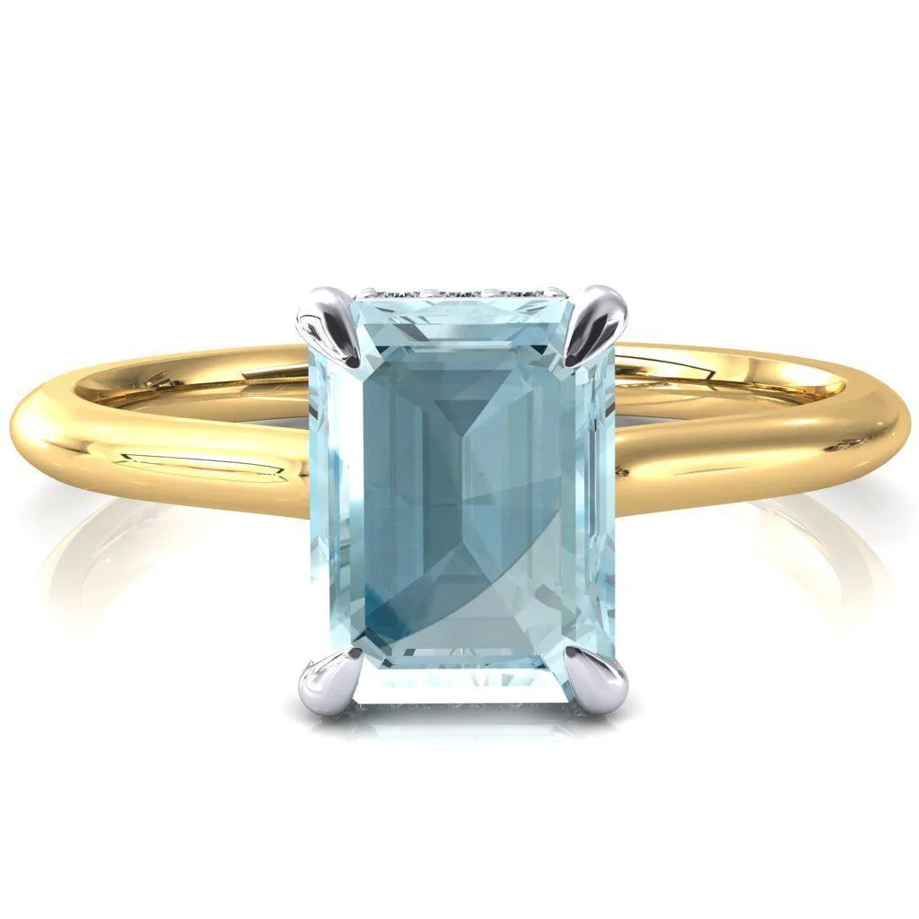 Secret Emerald Aqua Blue Spinel 4 Prong Floating Halo Engagement Ring