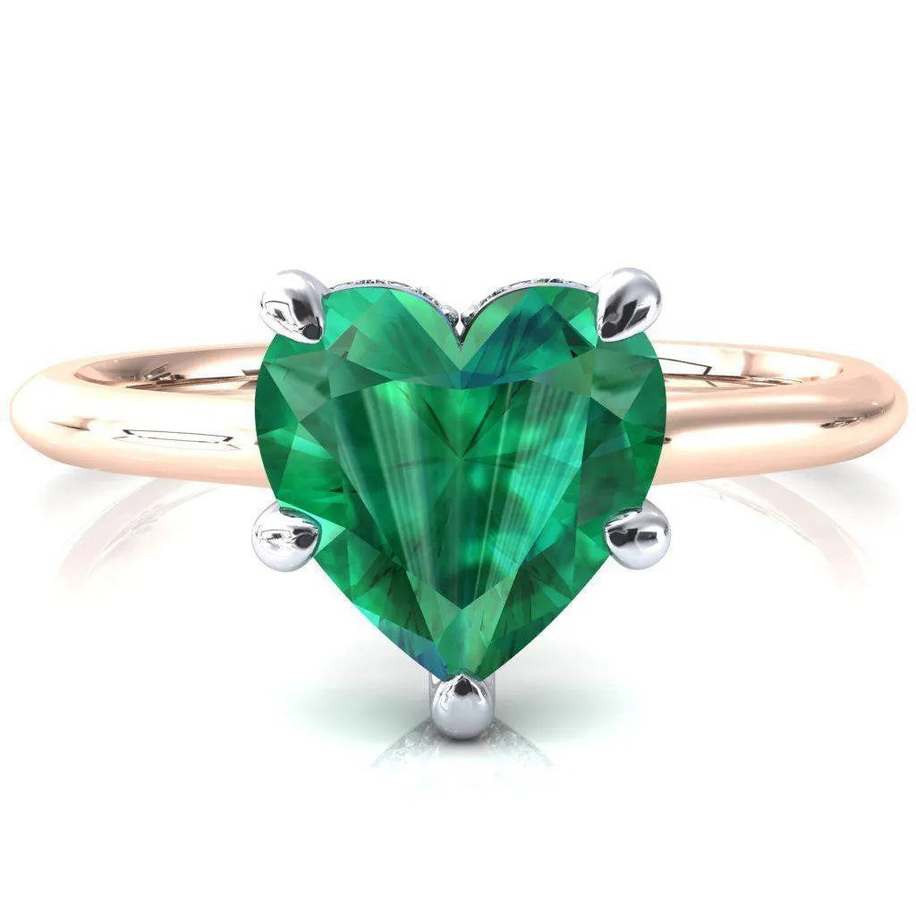 Secret Heart Emerald 5 Prong Floating Halo Engagement Ring