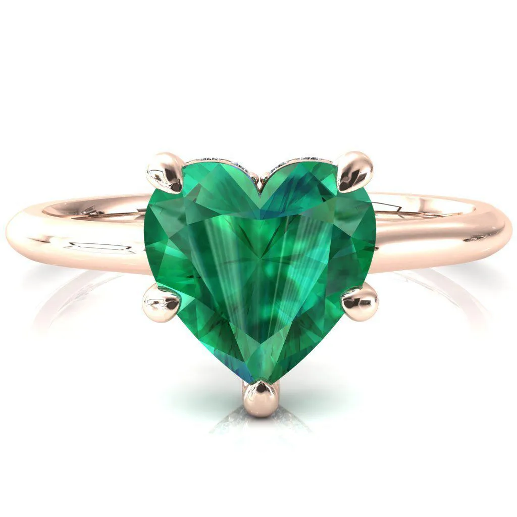 Secret Heart Emerald 5 Prong Floating Halo Engagement Ring