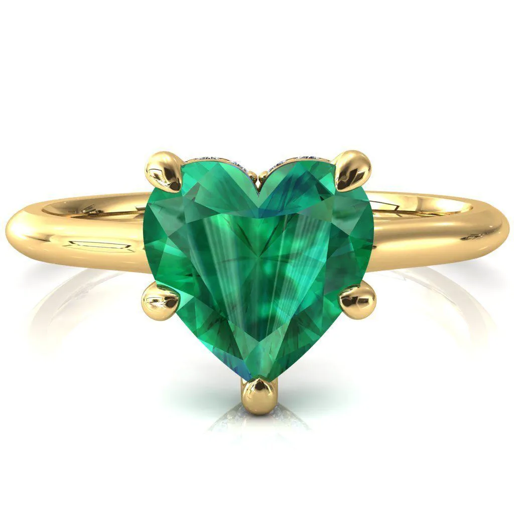 Secret Heart Emerald 5 Prong Floating Halo Engagement Ring