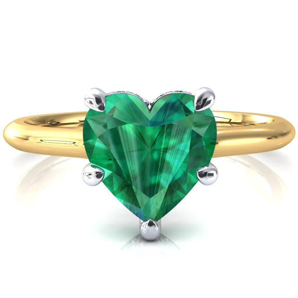 Secret Heart Emerald 5 Prong Floating Halo Engagement Ring
