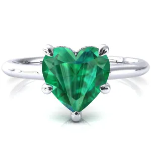 Secret Heart Emerald 5 Prong Floating Halo Engagement Ring