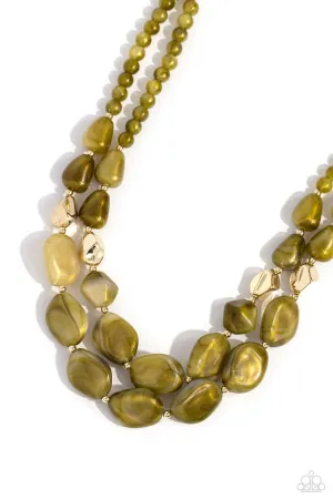 Seize the Statement - Green - Sparkly Bead Gold Stud Tiered Paparazzi Short Necklace