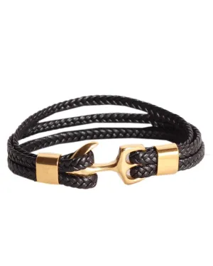 Seven London 3 Pack plaited Leather Wrap Anchor Bracelet In Gold