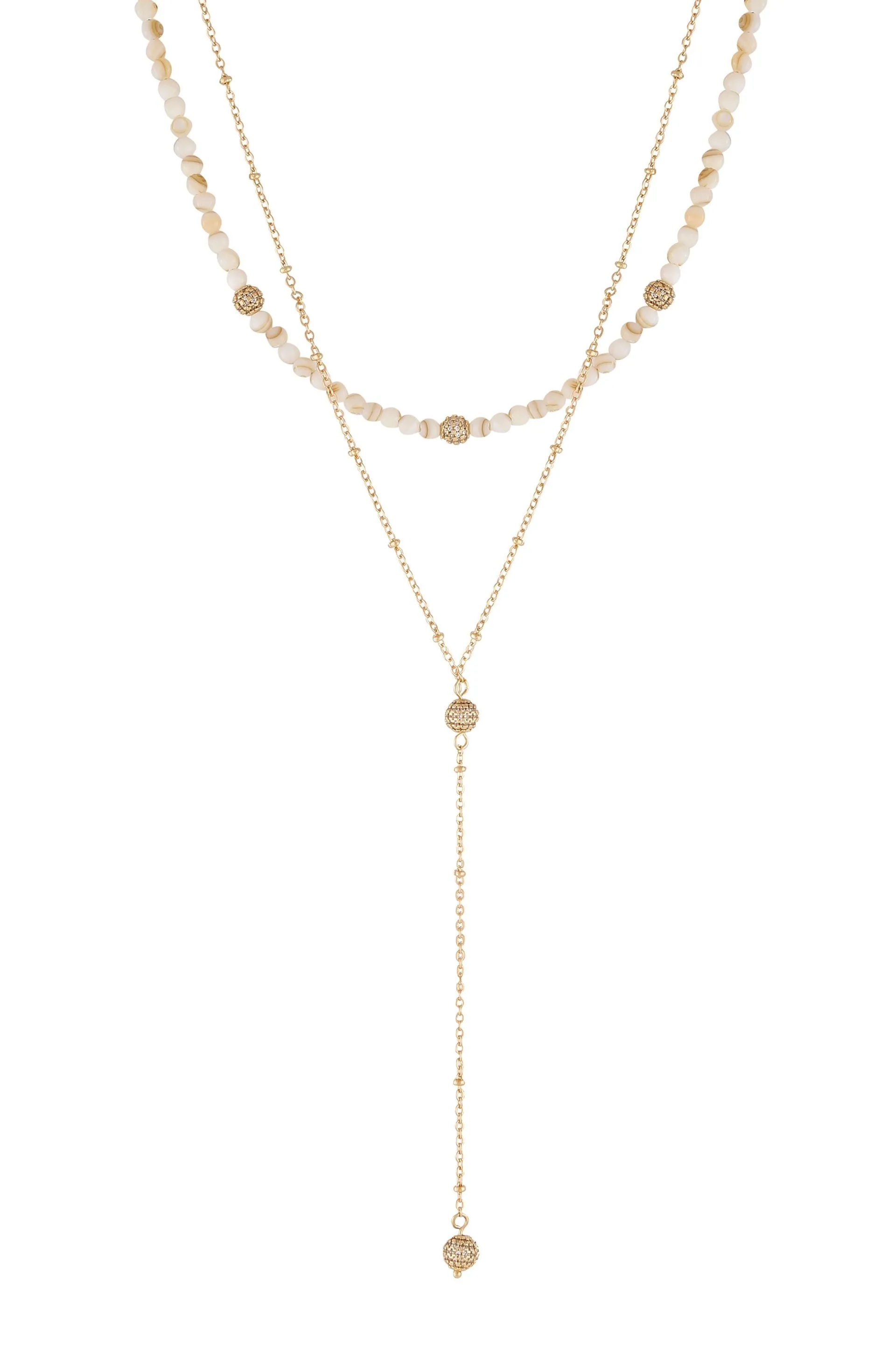 Shell Bead and Crystal Lariat Necklace Set