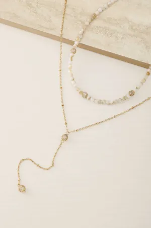 Shell Bead and Crystal Lariat Necklace Set