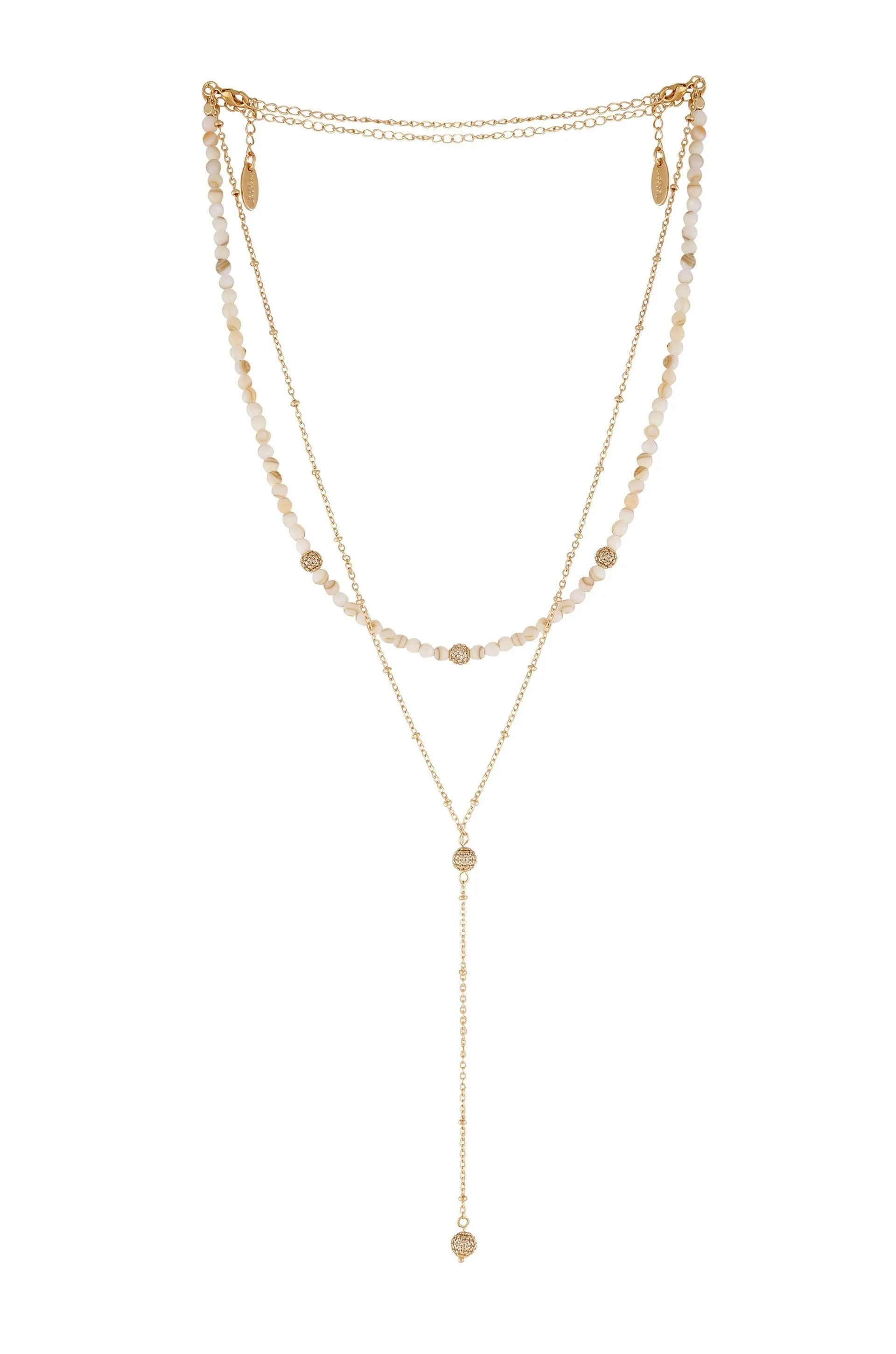 Shell Bead and Crystal Lariat Necklace Set