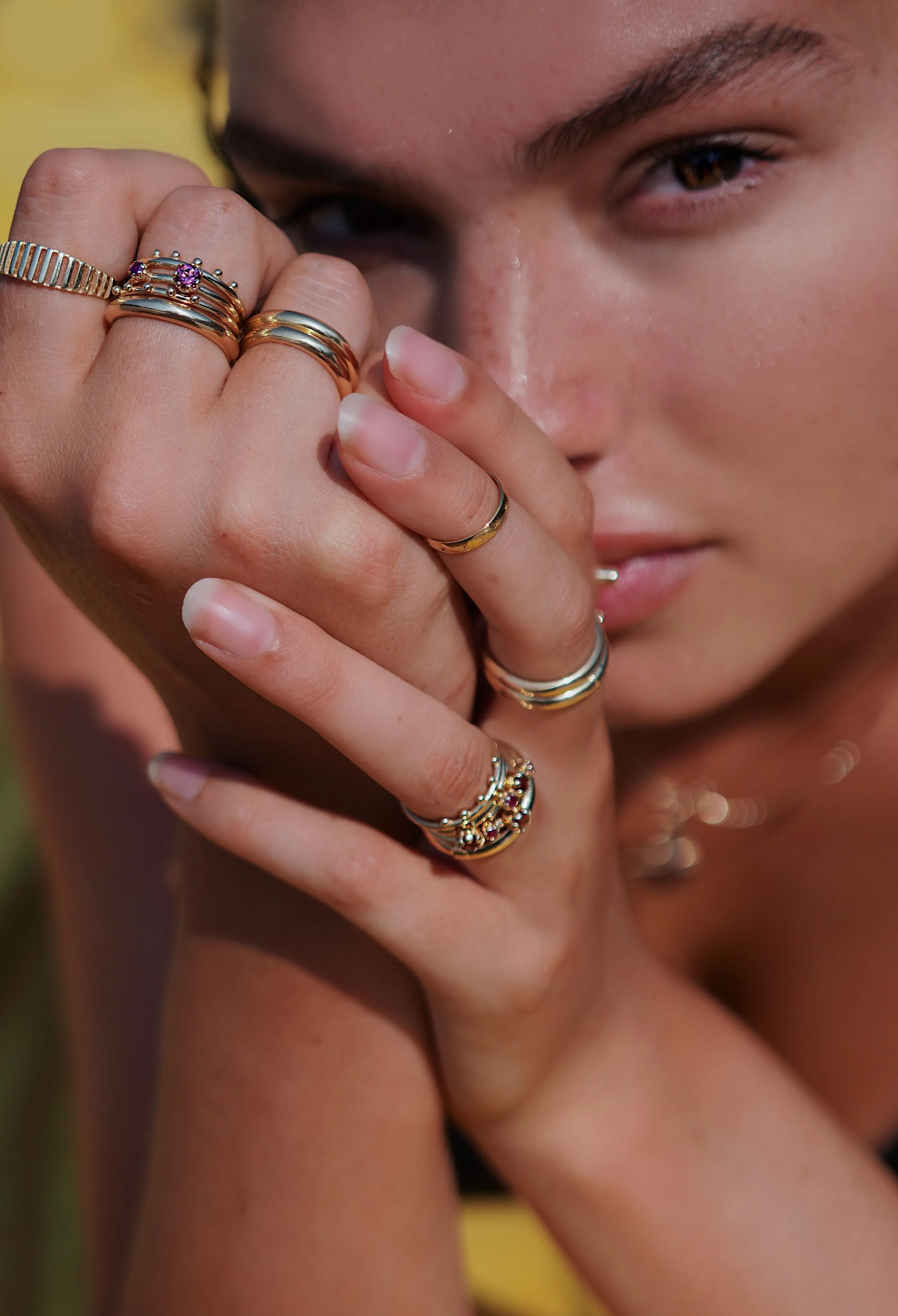 Siamese Rhodolite ring <br>Solid gold
