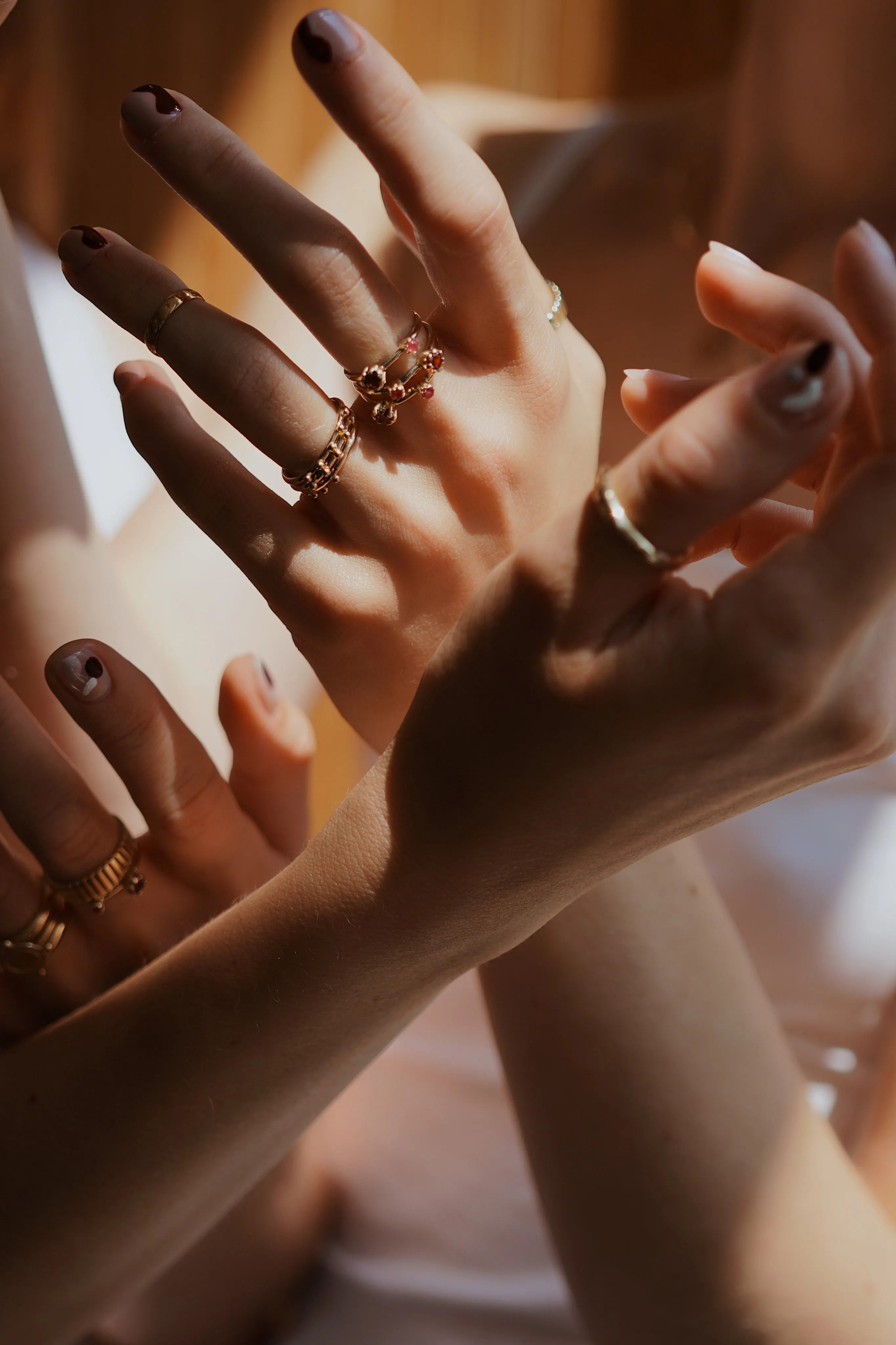Siamese Rhodolite ring <br>Solid gold