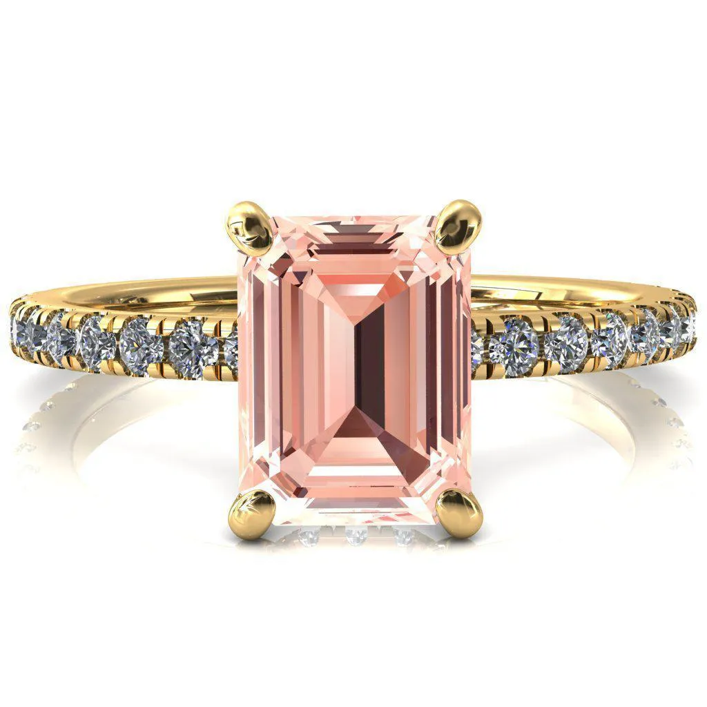 Sicili Emerald Champagne Sapphire 4 Prong 3/4 Micro Pave Diamond Engagement Ring