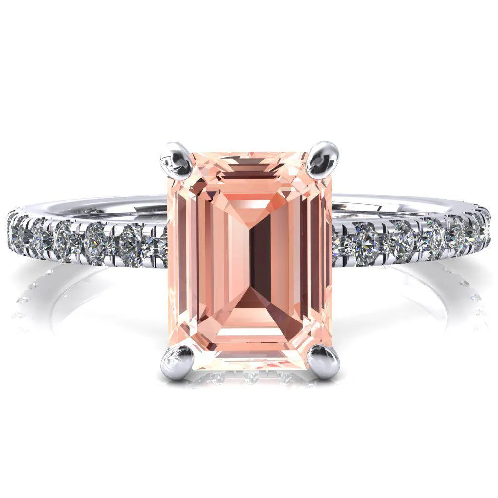 Sicili Emerald Champagne Sapphire 4 Prong 3/4 Micro Pave Diamond Engagement Ring