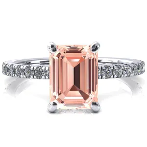 Sicili Emerald Champagne Sapphire 4 Prong 3/4 Micro Pave Diamond Engagement Ring