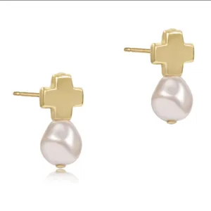 SIGNATURE CROSS GOLD STUD- PEARL