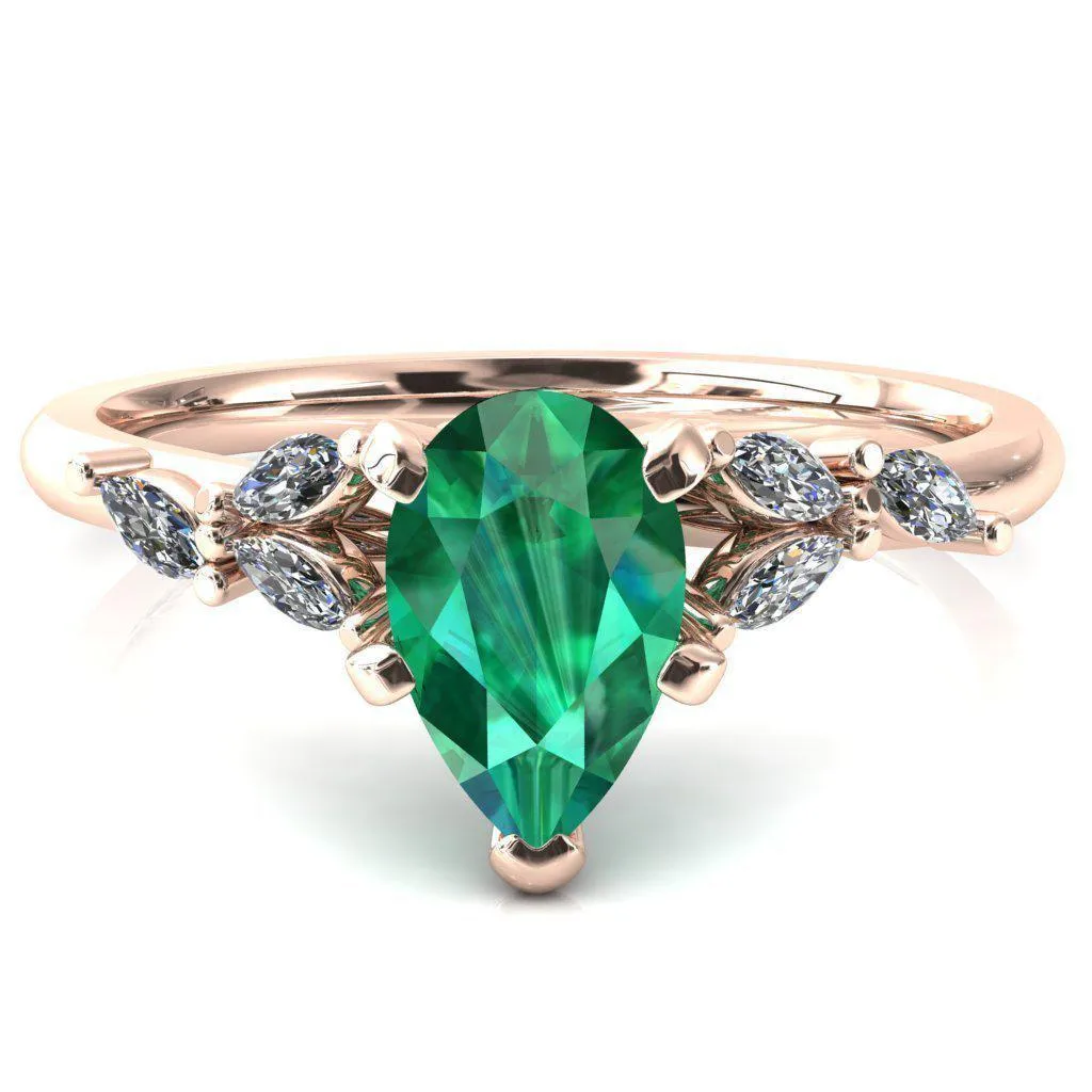 Sigrid Pear Emerald 5 Prong Marquise Diamond Side Ring