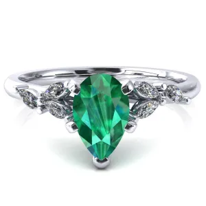 Sigrid Pear Emerald 5 Prong Marquise Diamond Side Ring