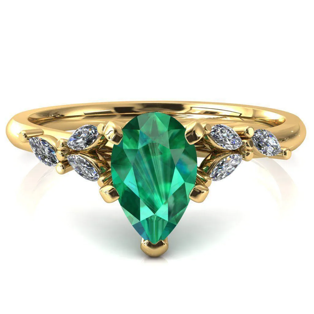 Sigrid Pear Emerald 5 Prong Marquise Diamond Side Ring