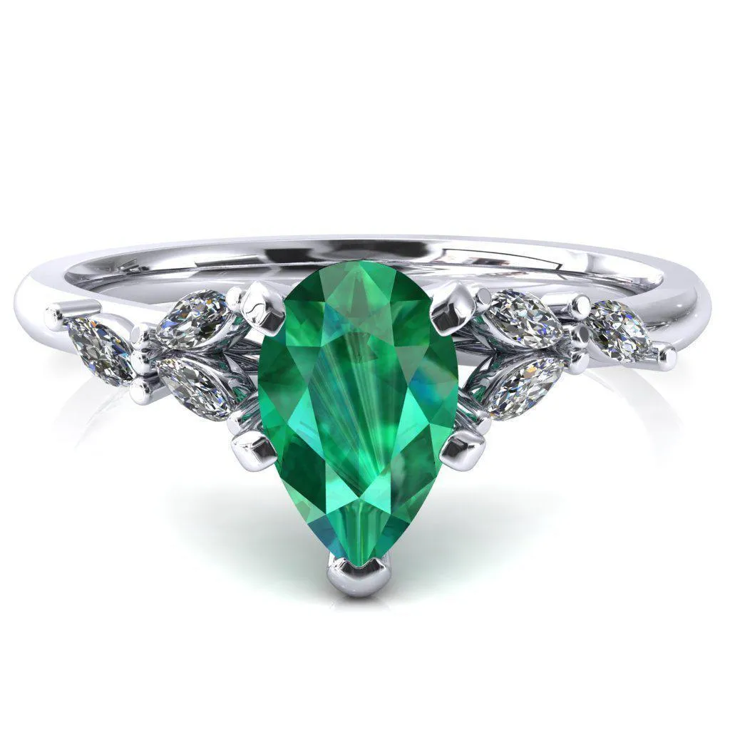 Sigrid Pear Emerald 5 Prong Marquise Diamond Side Ring
