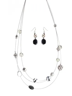 SILVER-BLACK NECKLACE AND EARRINGS SET  #ADX6407291 (SHBC1)