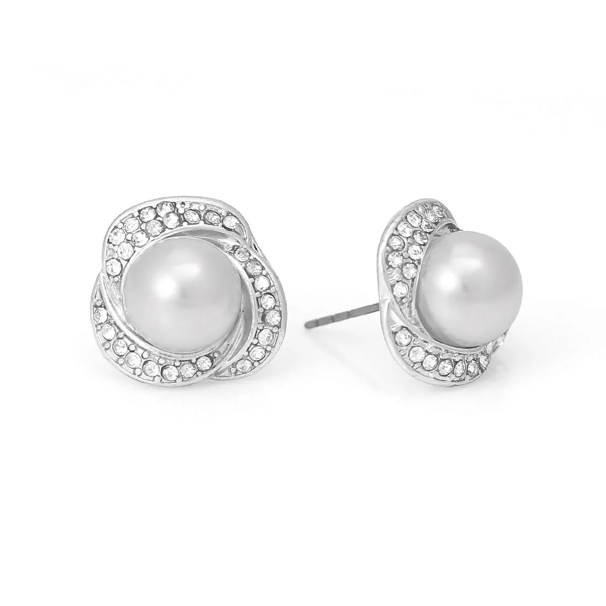 SILVER CREAM PEARL CRYSTAL STUD EARRING #SQ-121909S (MD10)