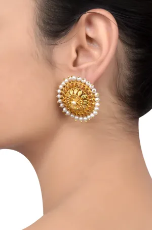 Silver Gold Plated Pearl Citrine Chakra Earrings