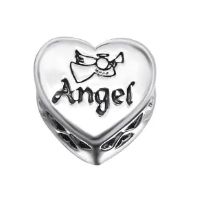 Silver Heart Angel Charm Bead