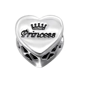 Silver Heart Princess Charm Bead