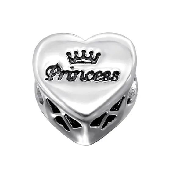 Silver Heart Princess Charm Bead