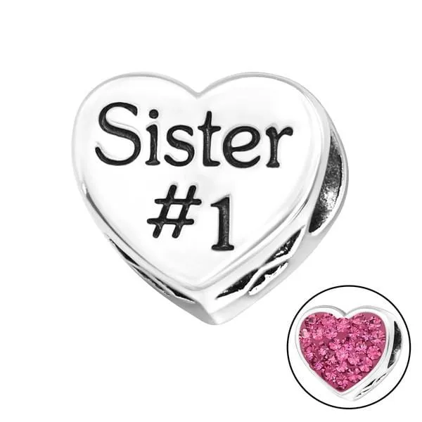 Silver Heart Sister Charm Bead