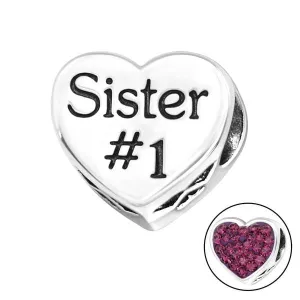 Silver Heart Sister Charm Bead