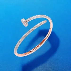 Silver Moissanite 2.74 Ctw Cluster Rose Gold Tone Bangle Bracelet